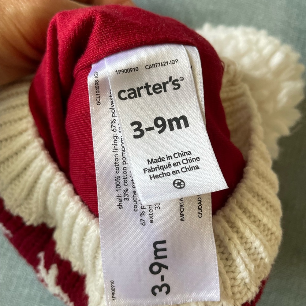 Carters Red and White Pom-Pom Beanie - Picture 2 of 2